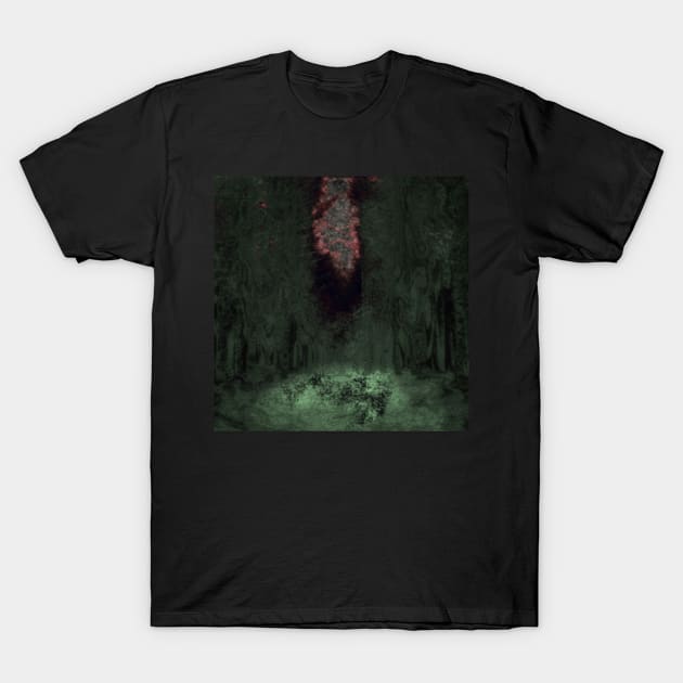 Digital collage and special processing. Mystic forest. Night, sky, stars. Light green. T-Shirt by 234TeeUser234